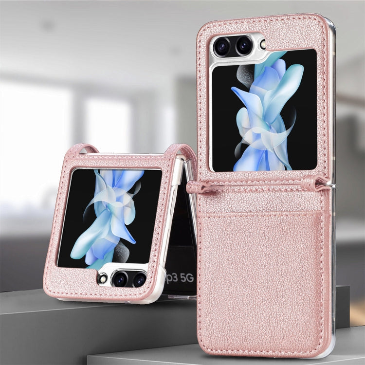 For Samsung Galaxy Z Flip6 / Flip7 FE Litchi Texture PU Card Fold Back Phone Case