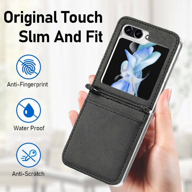 For Samsung Galaxy Z Flip6 / Flip7 FE Litchi Texture PU Card Fold Back Phone Case