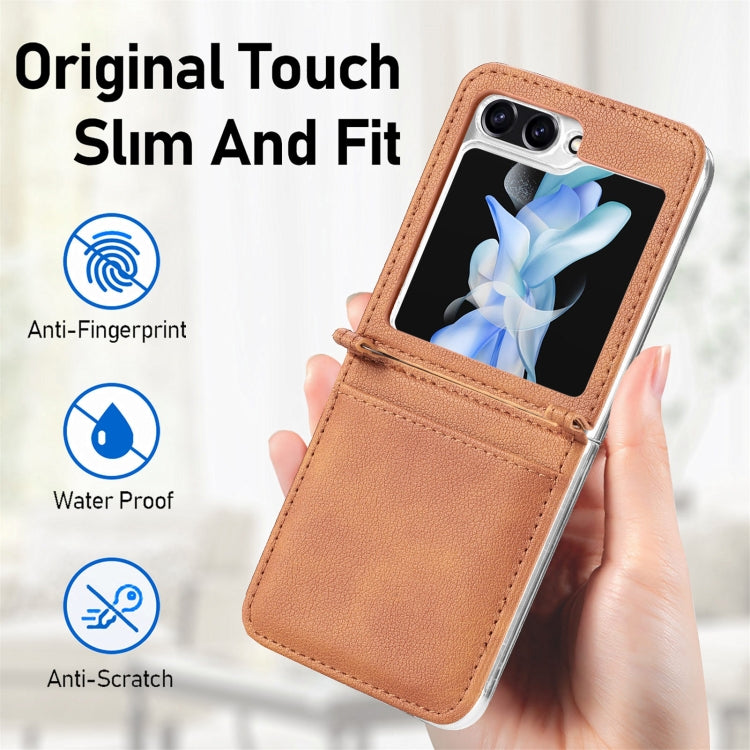 For Samsung Galaxy Z Flip6 / Flip7 FE Litchi Texture PU Card Fold Back Phone Case
