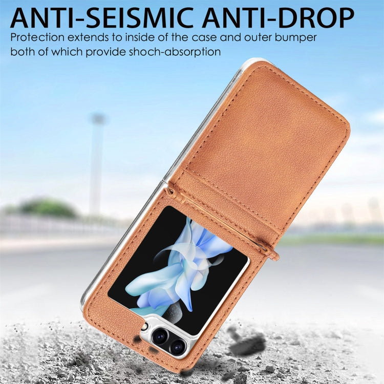 For Samsung Galaxy Z Flip6 / Flip7 FE Litchi Texture PU Card Fold Back Phone Case