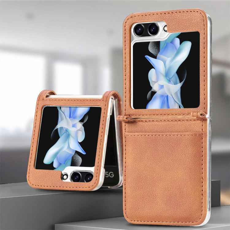 For Samsung Galaxy Z Flip6 / Flip7 FE Litchi Texture PU Card Fold Back Phone Case