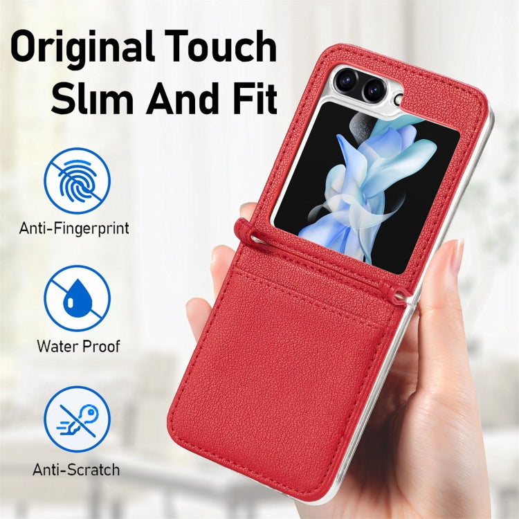 For Samsung Galaxy Z Flip6 / Flip7 FE Litchi Texture PU Card Fold Back Phone Case