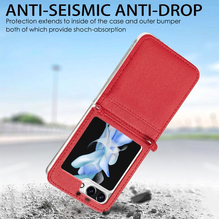 For Samsung Galaxy Z Flip6 / Flip7 FE Litchi Texture PU Card Fold Back Phone Case