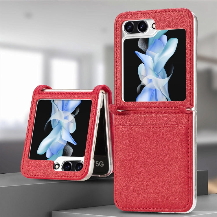 For Samsung Galaxy Z Flip6 / Flip7 FE Litchi Texture PU Card Fold Back Phone Case