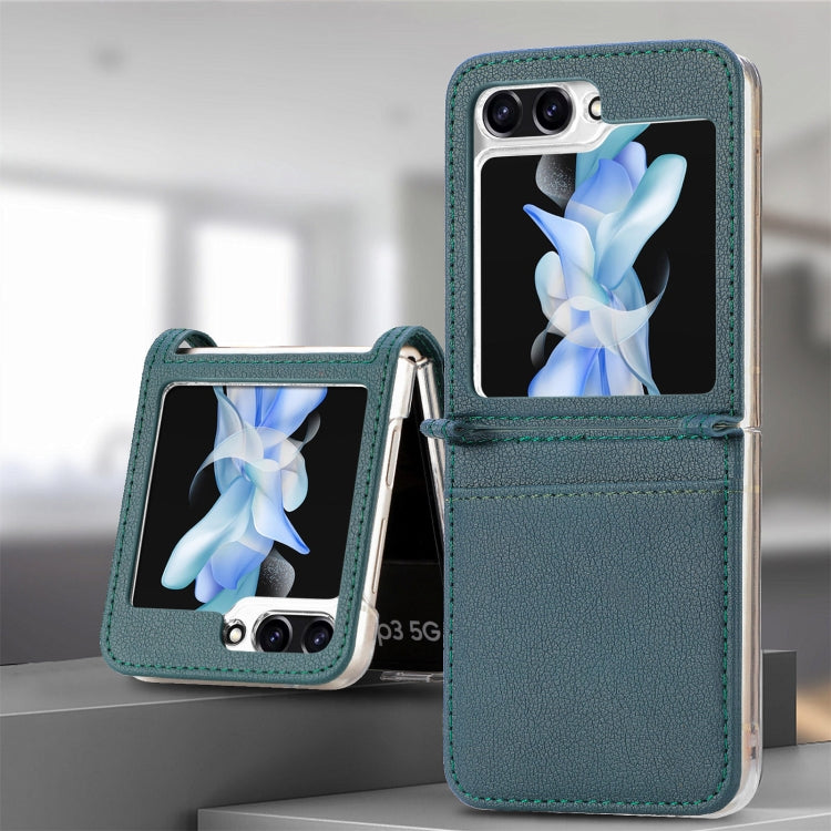 For Samsung Galaxy Z Flip6 / Flip7 FE Litchi Texture PU Card Fold Back Phone Case