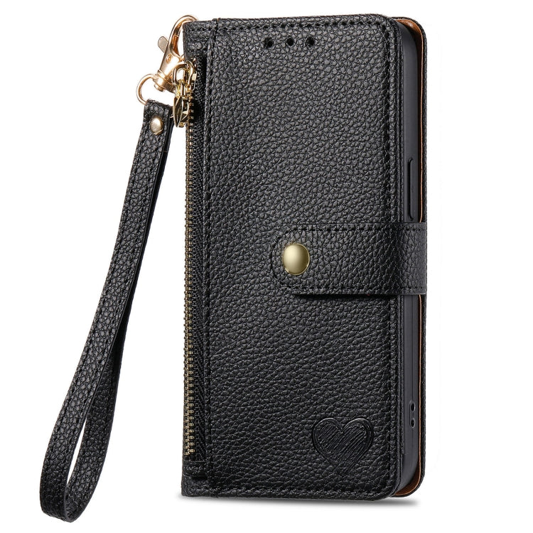 For ZTE Blade A34 Love Zipper Lanyard Leather Phone Case