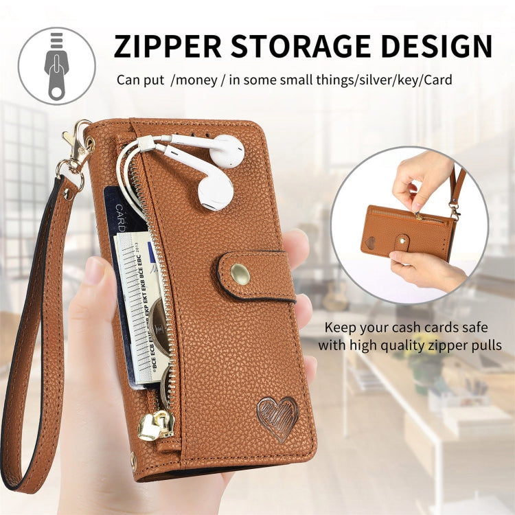 For ZTE Blade A34 Love Zipper Lanyard Leather Phone Case