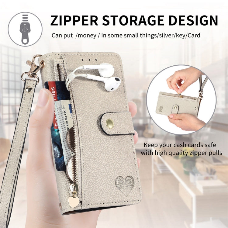 For ZTE Blade A34 Love Zipper Lanyard Leather Phone Case