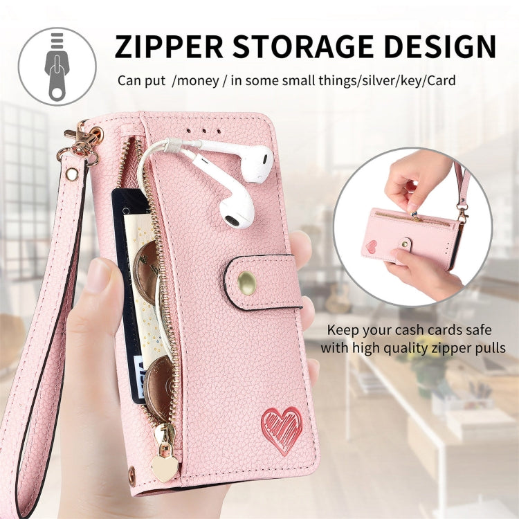 For ZTE Blade A34 Love Zipper Lanyard Leather Phone Case