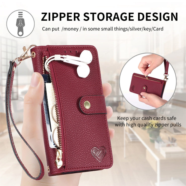 For ZTE Blade A34 Love Zipper Lanyard Leather Phone Case