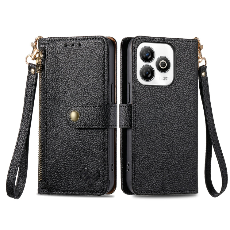 For ZTE Blade A75 4G Love Zipper Lanyard Leather Phone Case