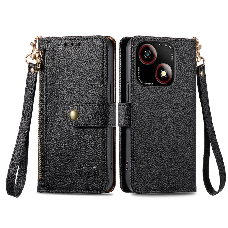 For ZTE Blade A35e 4G Love Zipper Lanyard Leather Phone Case