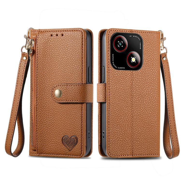 For ZTE Blade A35e 4G Love Zipper Lanyard Leather Phone Case