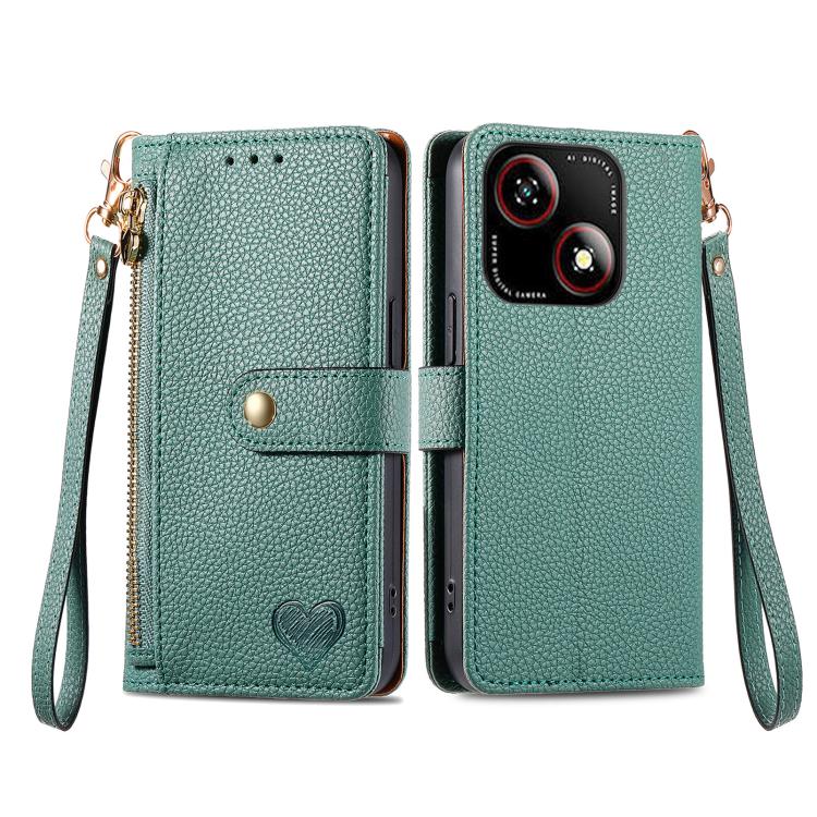 For ZTE Blade A35e 4G Love Zipper Lanyard Leather Phone Case