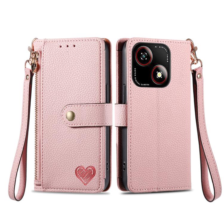 For ZTE Blade A35e 4G Love Zipper Lanyard Leather Phone Case