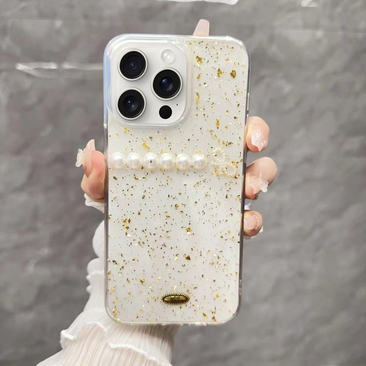 For iPhone 15 Pro Max Gold Foil Pearl Bow TPU Phone Case