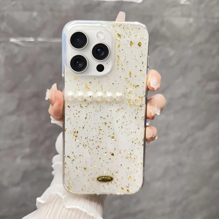 For iPhone 15 Pro Gold Foil Pearl Bow TPU Phone Case