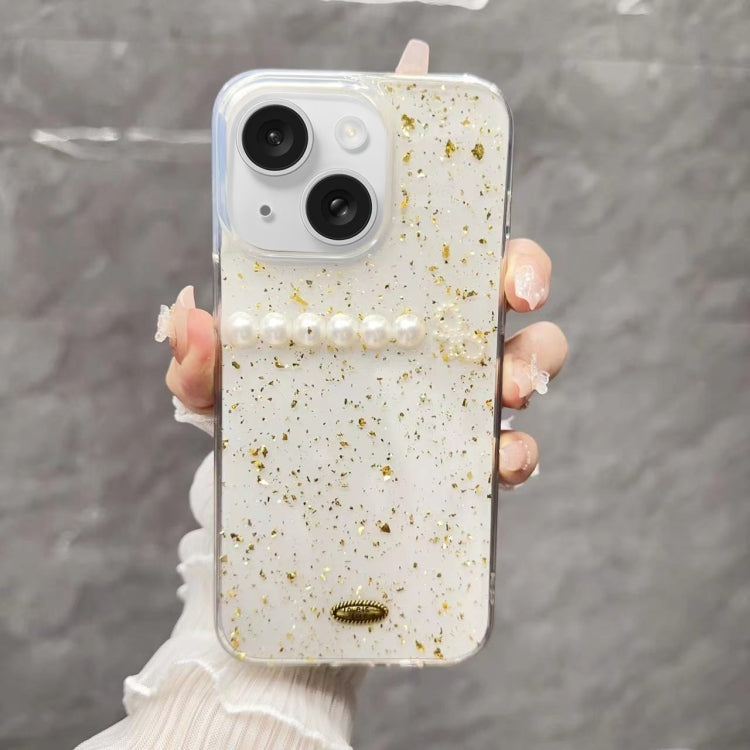 For iPhone 15 Gold Foil Pearl Bow TPU Phone Case