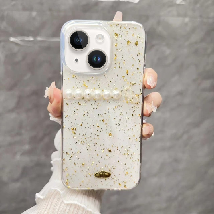 For iPhone 14 Plus Gold Foil Pearl Bow TPU Phone Case