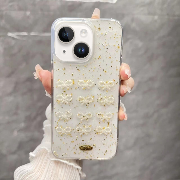 For iPhone 14 Gold Foil Pearl Bow TPU Phone Case