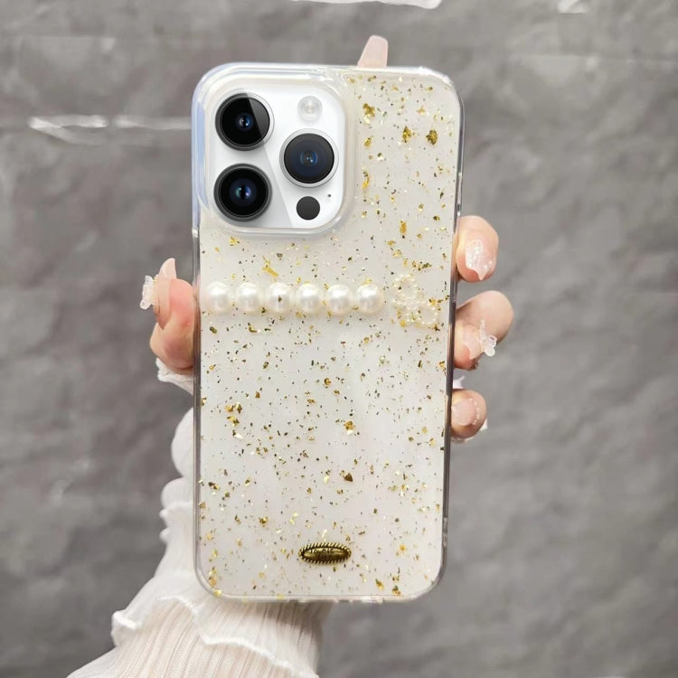 For iPhone 13 Pro Max Gold Foil Pearl Bow TPU Phone Case