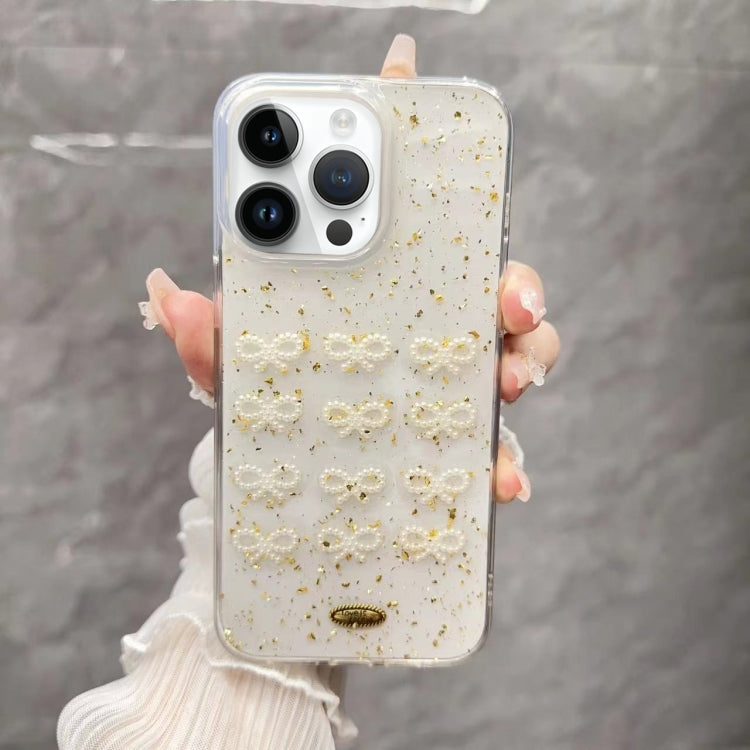 For iPhone 13 Pro Max Gold Foil Pearl Bow TPU Phone Case