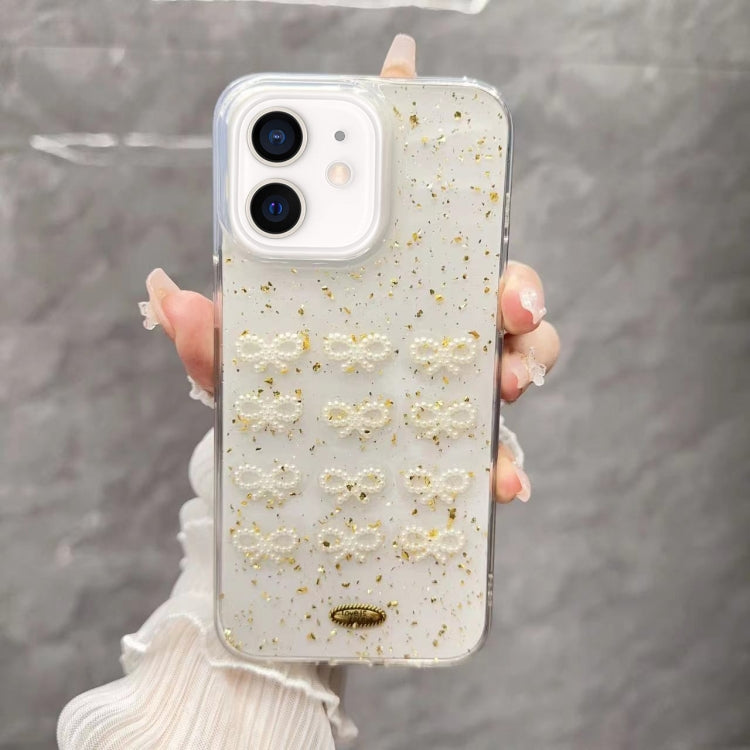 For iPhone  12 Gold Foil Pearl Bow TPU Phone Case