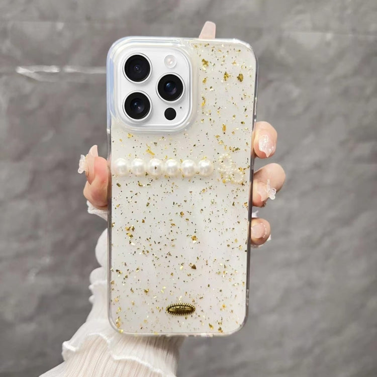 For iPhone 16 Pro Max Gold Foil Pearl Bow TPU Phone Case