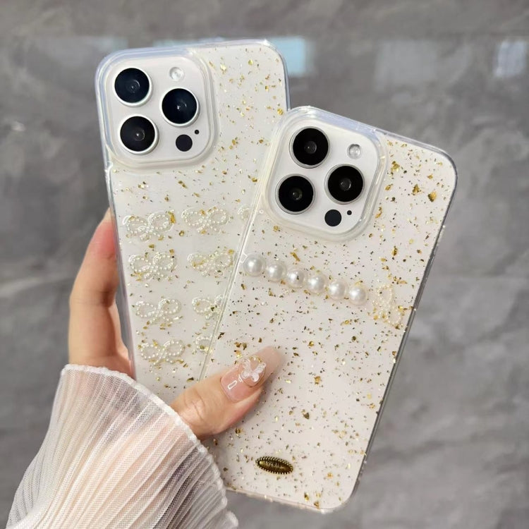 For iPhone 13 Pro Gold Foil Pearl Bow TPU Phone Case