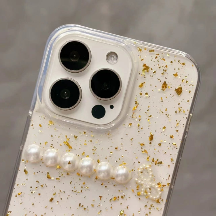 For iPhone  12 Gold Foil Pearl Bow TPU Phone Case
