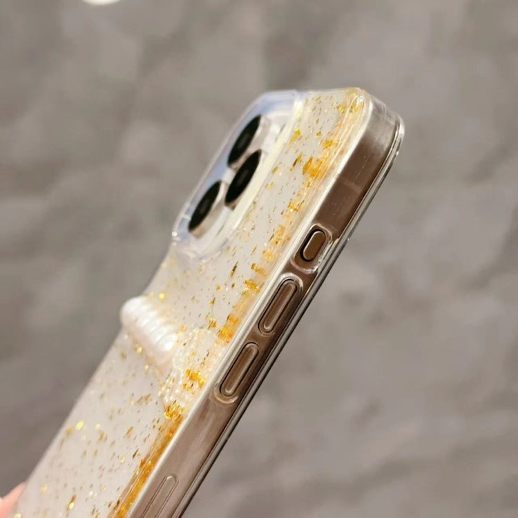 For iPhone 14 Plus Gold Foil Pearl Bow TPU Phone Case
