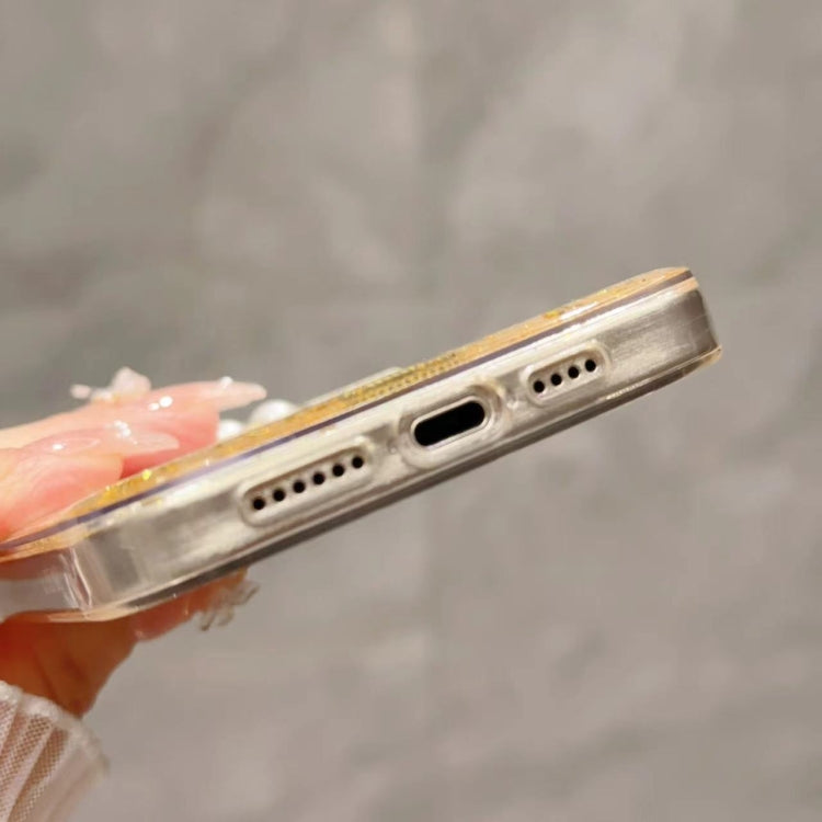 For iPhone 13 Pro Gold Foil Pearl Bow TPU Phone Case