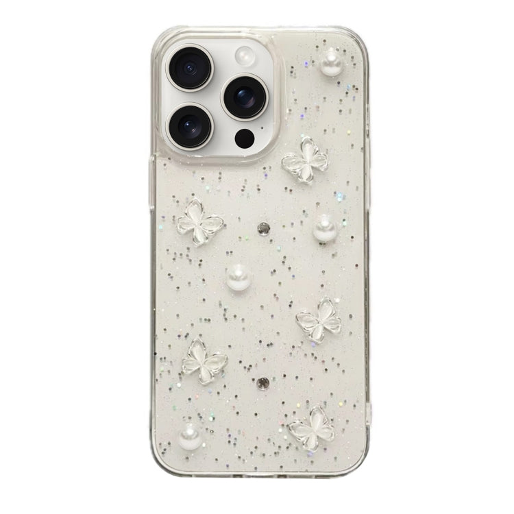 For iPhone 15 Pro Max Glitter Pearl Butterfly TPU Phone Case - Pearl Butterfly