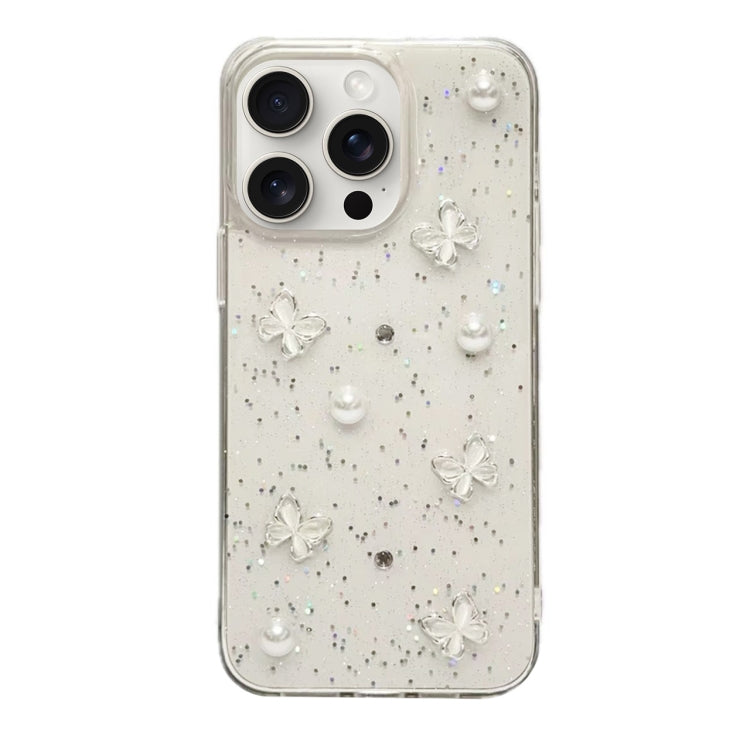For iPhone 15 Pro Glitter Pearl Butterfly TPU Phone Case - Pearl Butterfly