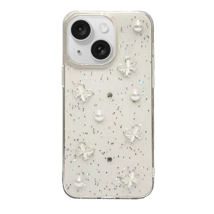 For iPhone 15 Plus Glitter Pearl Butterfly TPU Phone Case - Pearl Butterfly