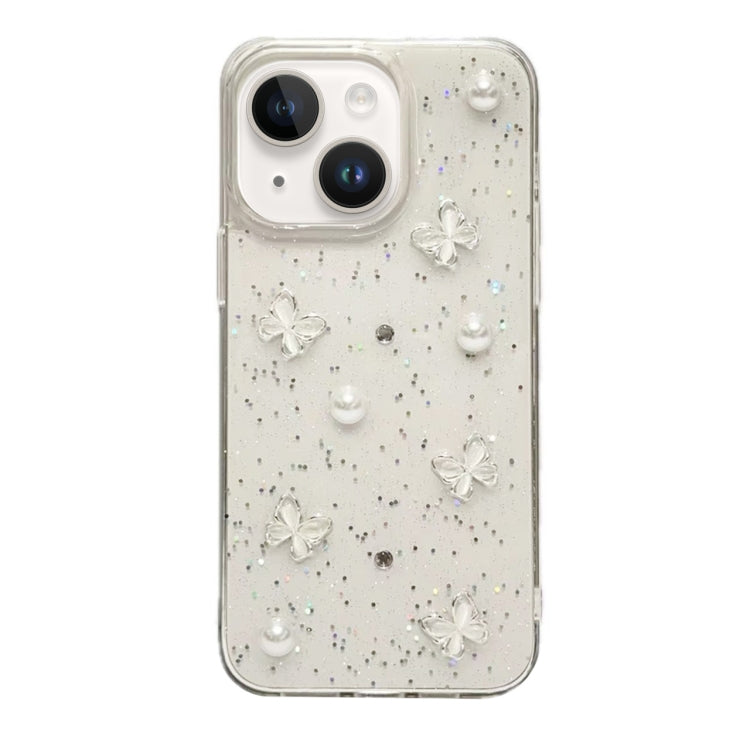 For iPhone 14 Glitter Pearl Butterfly TPU Phone Case - Pearl Butterfly