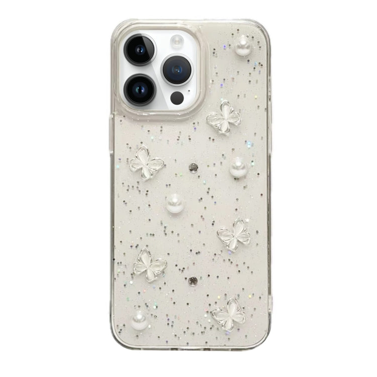 For iPhone 14 Pro Max Glitter Pearl Butterfly TPU Phone Case - Pearl Butterfly