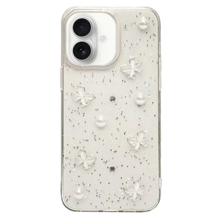 For iPhone 16 Plus Glitter Pearl Butterfly TPU Phone Case - Pearl Butterfly