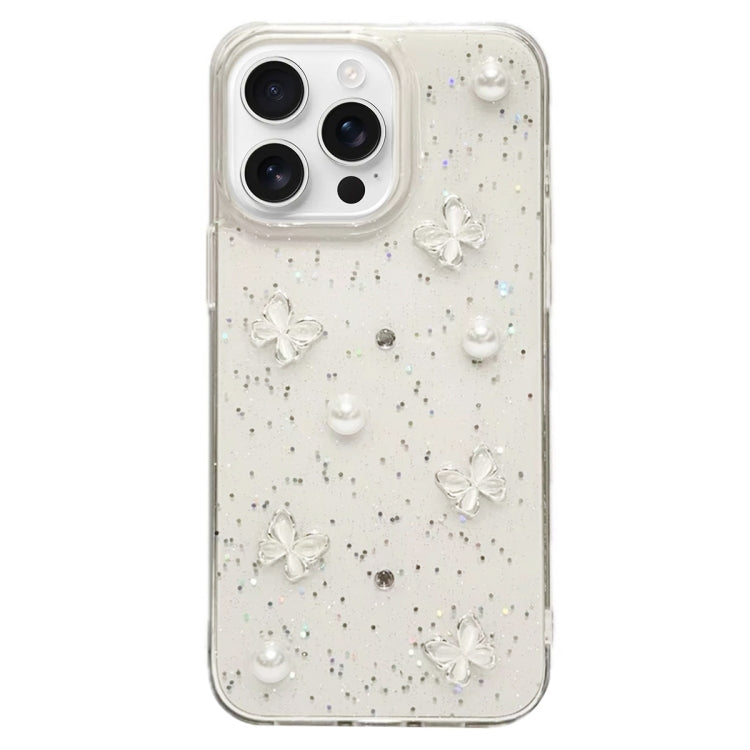 For iPhone 16 Pro Max Glitter Pearl Butterfly TPU Phone Case - Pearl Butterfly