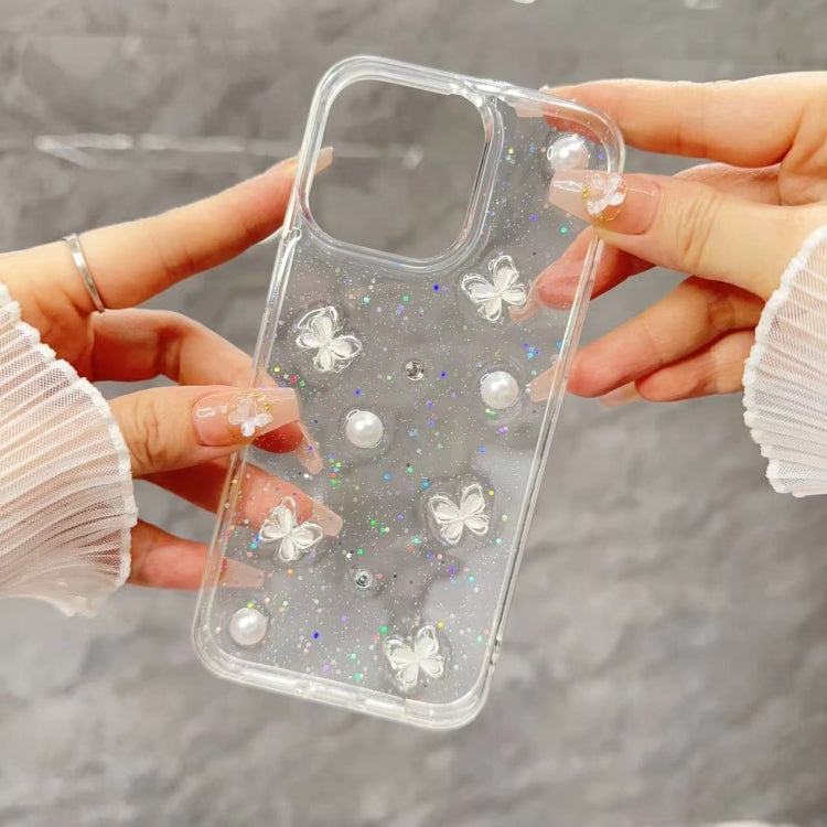 For iPhone 16 Plus Glitter Pearl Butterfly TPU Phone Case - Pearl Butterfly