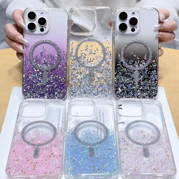 For iPhone 15 Pro Gradient Glitter MagSafe PC Hybrid TPU Phone Case