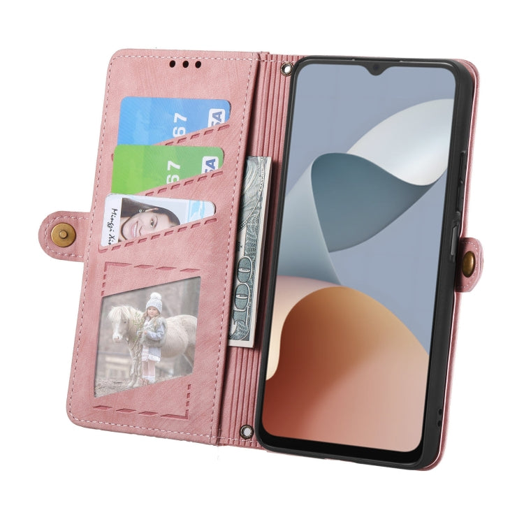 For ZTE Blade A34 Geometric Zipper Wallet Side Buckle Leather Phone Case