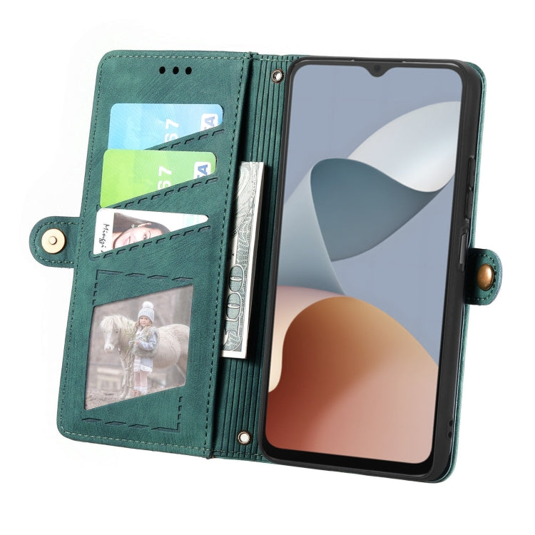 For ZTE Blade A34 Geometric Zipper Wallet Side Buckle Leather Phone Case