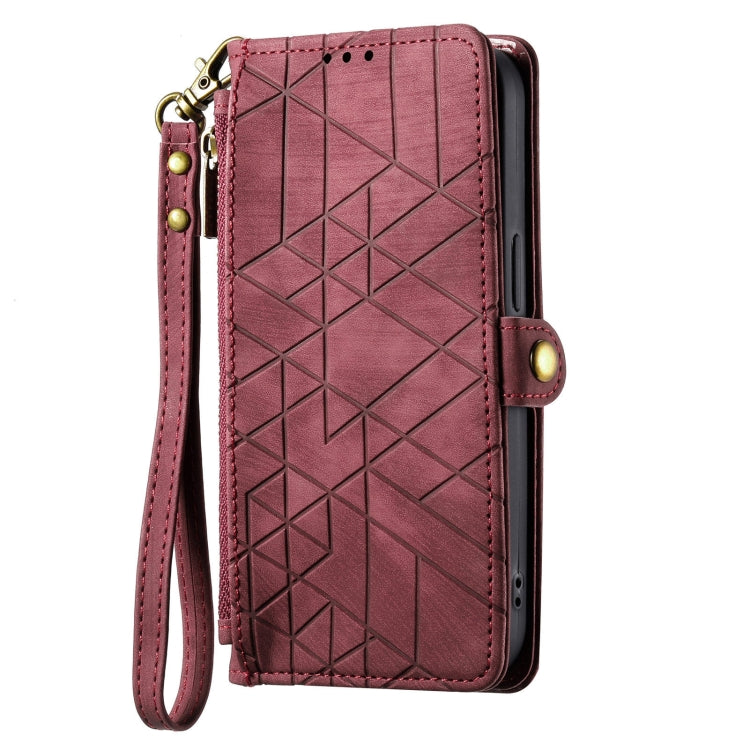 For ZTE Blade A34 Geometric Zipper Wallet Side Buckle Leather Phone Case