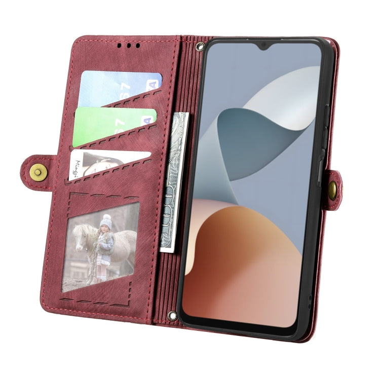 For ZTE Blade A34 Geometric Zipper Wallet Side Buckle Leather Phone Case