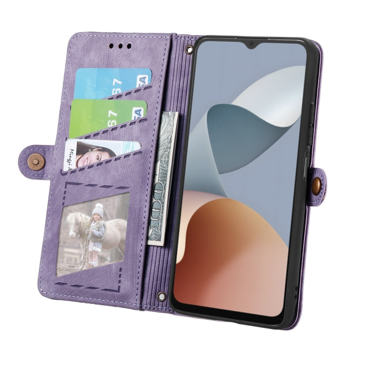 For ZTE Blade A34 Geometric Zipper Wallet Side Buckle Leather Phone Case