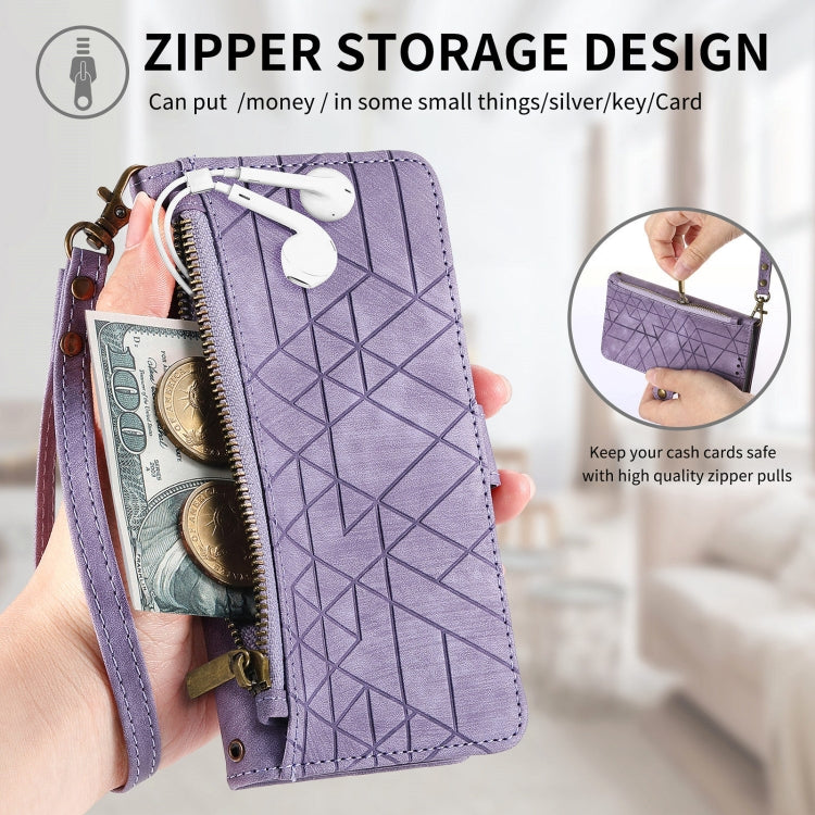 For ZTE Blade A34 Geometric Zipper Wallet Side Buckle Leather Phone Case