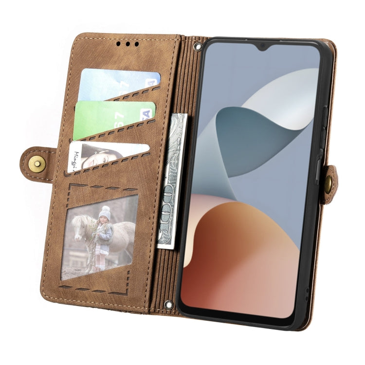 For ZTE Blade A34 Geometric Zipper Wallet Side Buckle Leather Phone Case