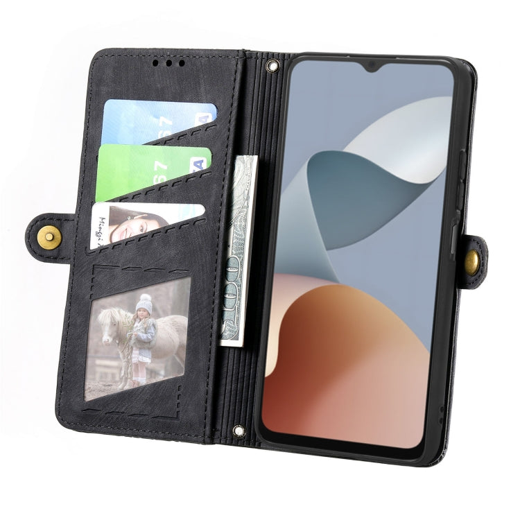 For ZTE Blade A34 Geometric Zipper Wallet Side Buckle Leather Phone Case