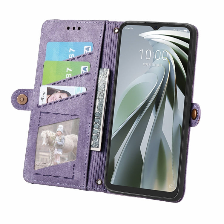 For ZTE Libero 5G IV Geometric Zipper Wallet Side Buckle Leather Phone Case